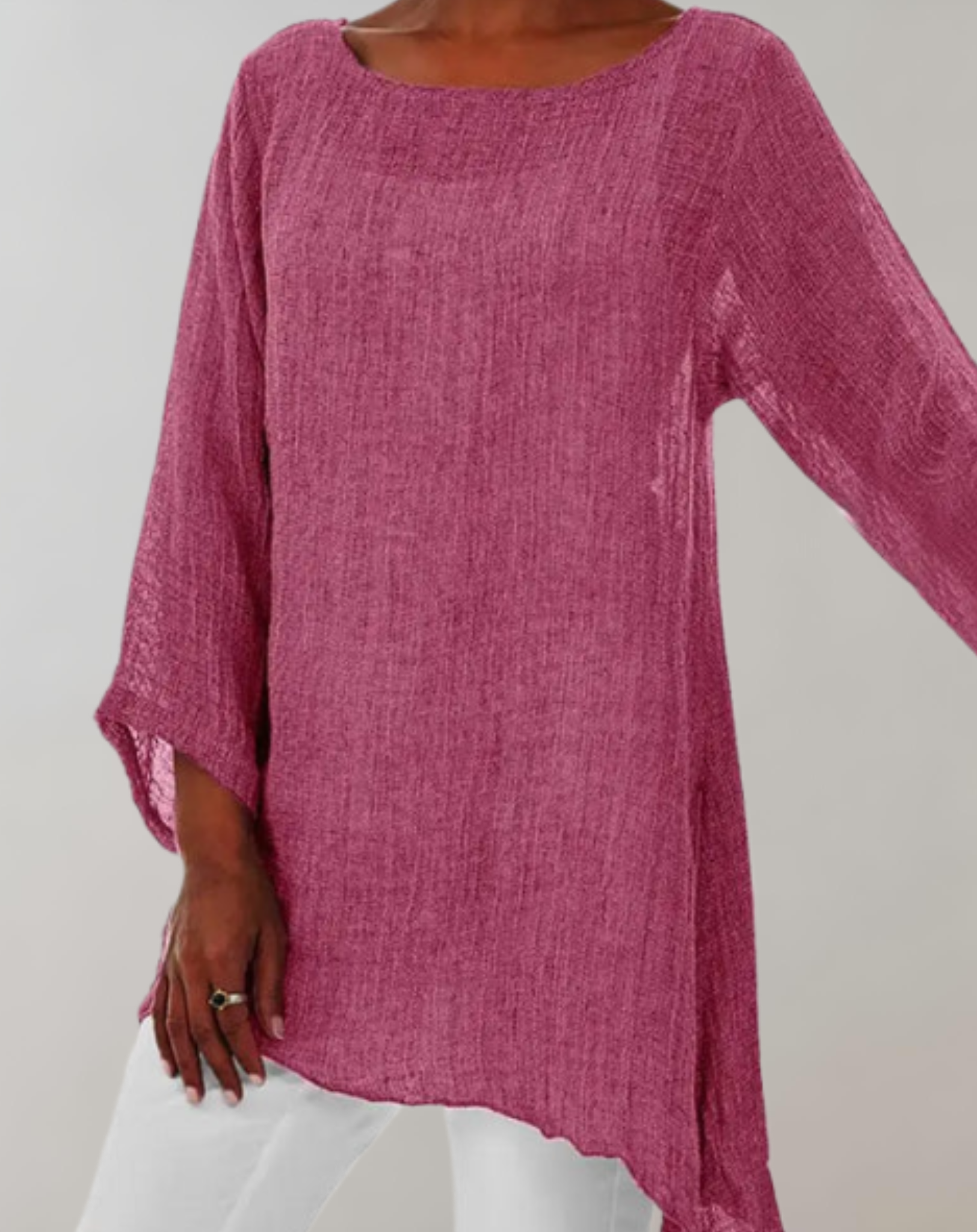 Aaliyah - losvallende oversized top met lange mouwen, ronde hals en asymmetrisch detail