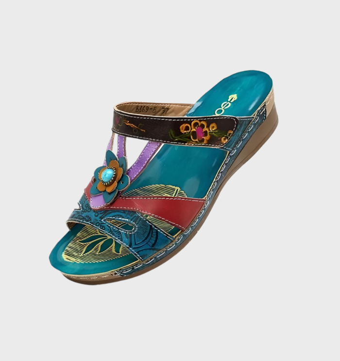 Malani - lichtgewicht en antislip bohemien slip-on sandalen met bloemen en handgestikt