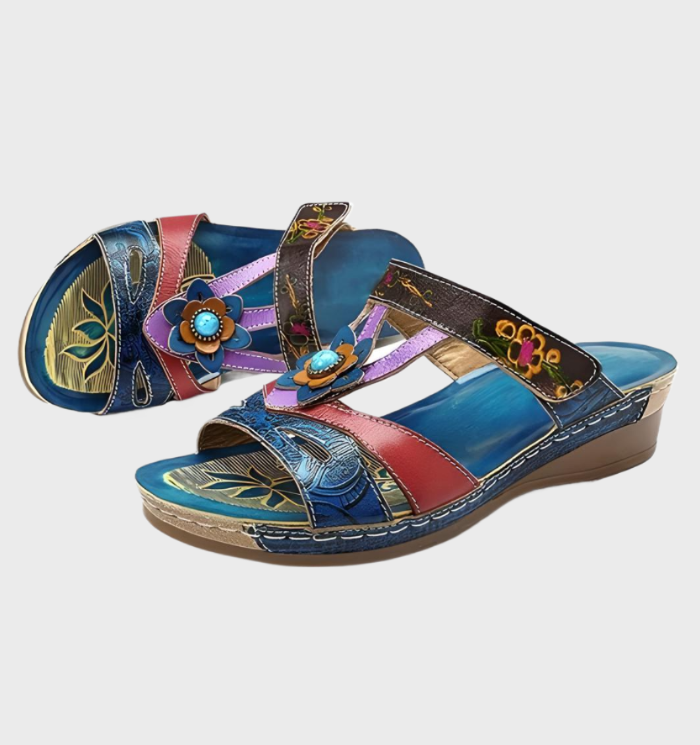 Malani - lichtgewicht en antislip bohemien slip-on sandalen met bloemen en handgestikt