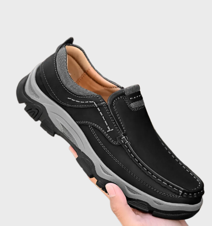 Comfortabele orthopedische leren loafers met antislip rubberen zool.