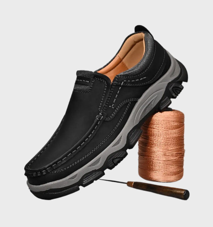 Comfortabele orthopedische leren loafers met antislip rubberen zool.