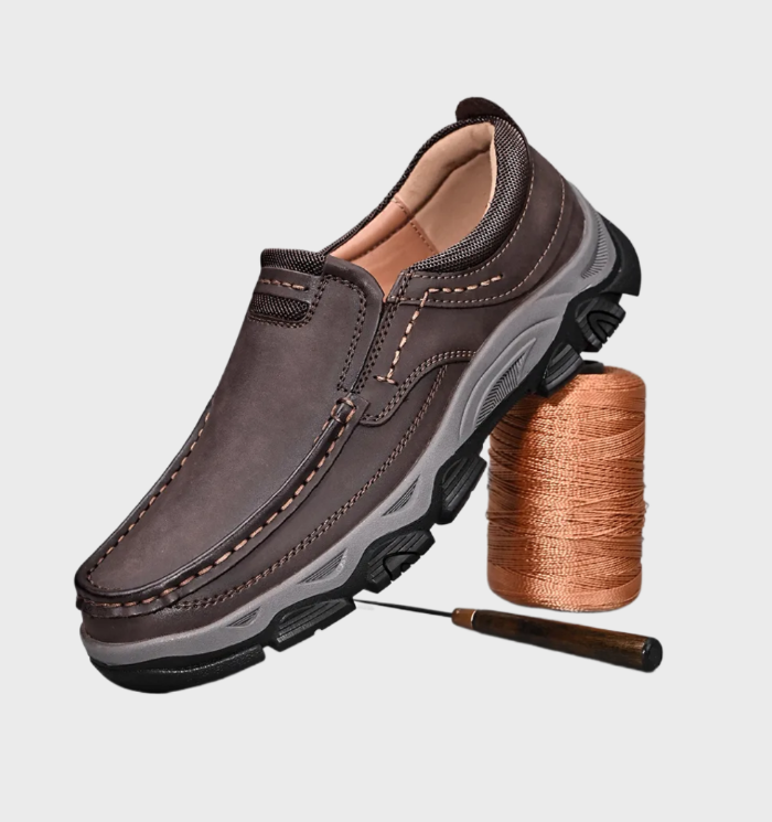 Comfortabele orthopedische leren loafers met antislip rubberen zool.