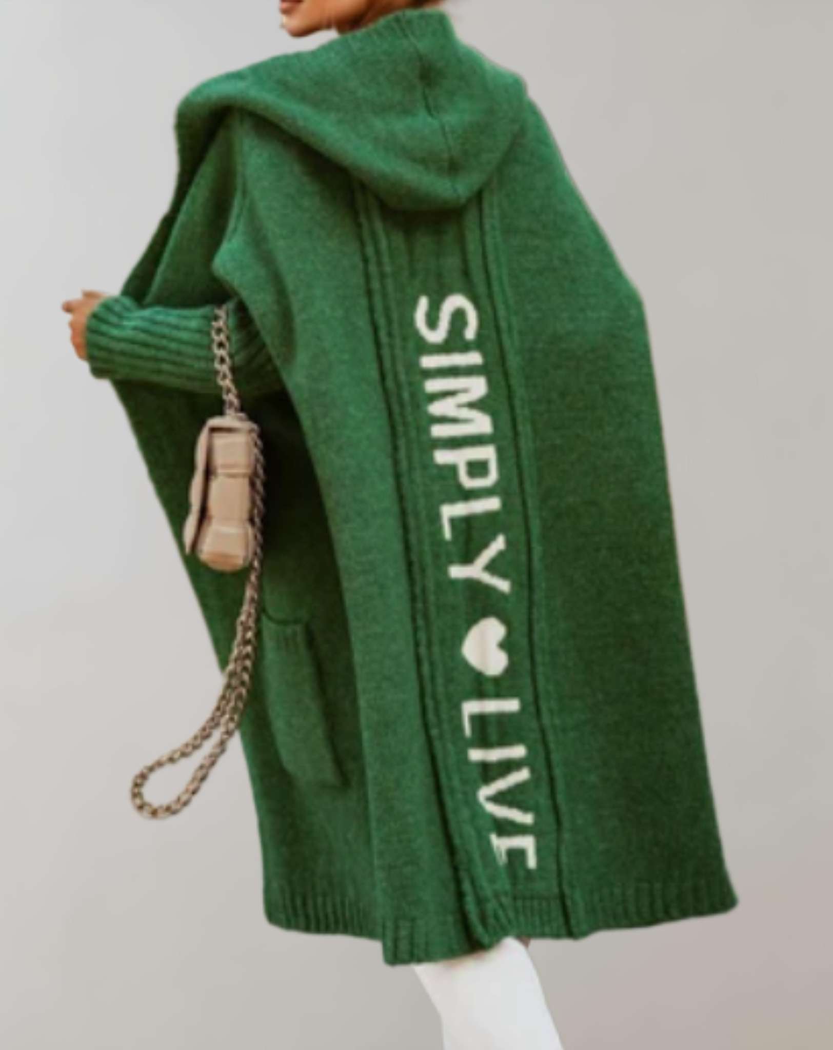 Andy - Eenvoudige oversized gebreide trui met lange capuchon en simply live print