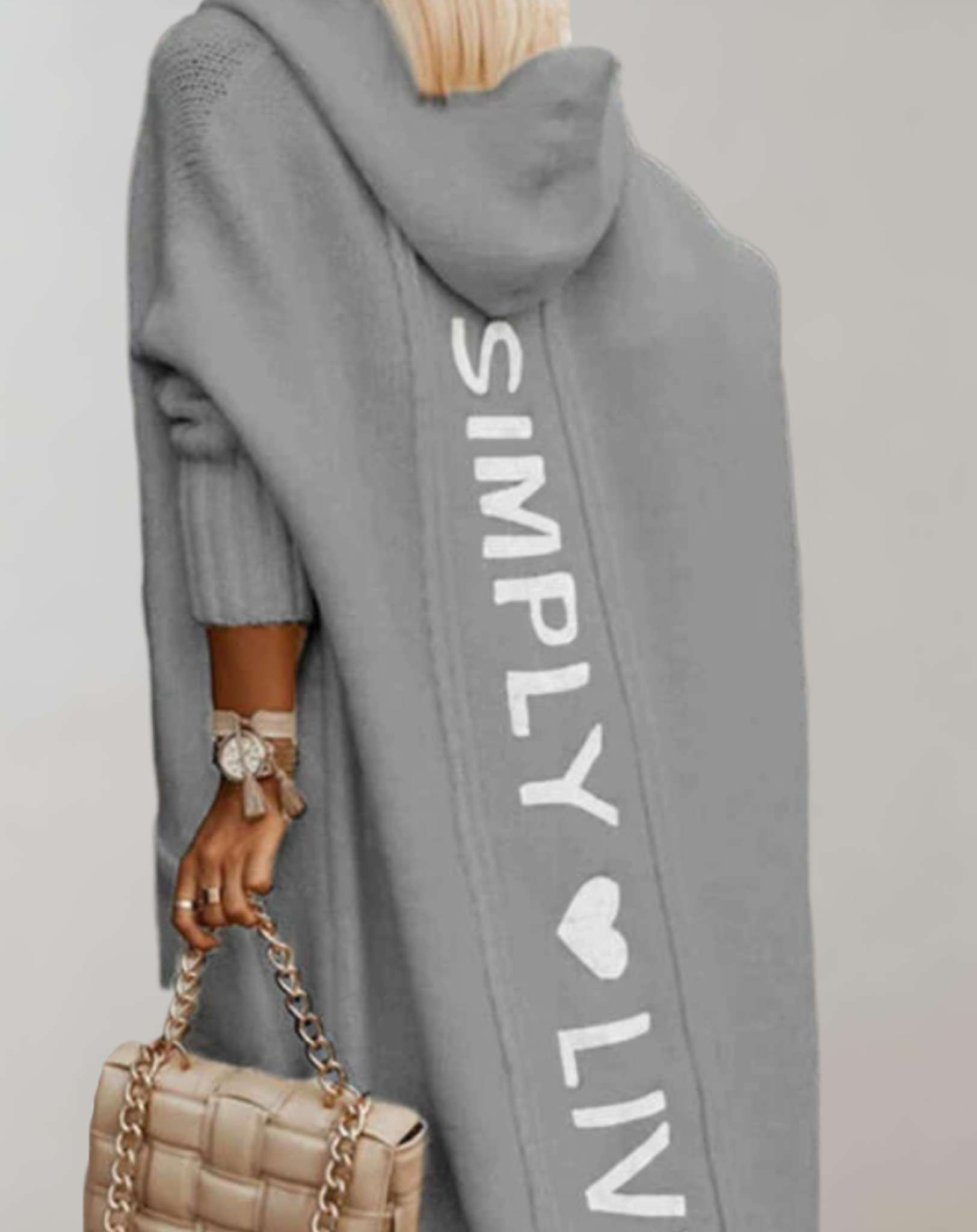 Andy - Eenvoudige oversized gebreide trui met lange capuchon en simply live print