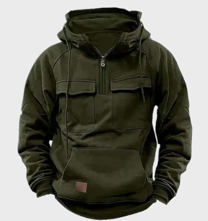 Danny - Vintage hoodie met lange mouwen, halve rits, meerdere zakken en verstelbaar trekkoord