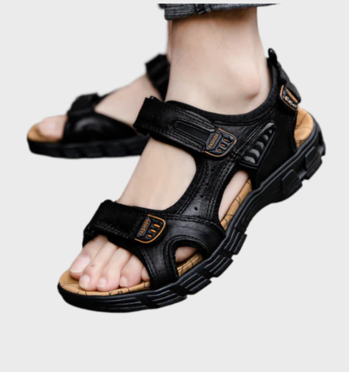 Peyton - Herensandalen van leer met open teen en klittenbandsluiting