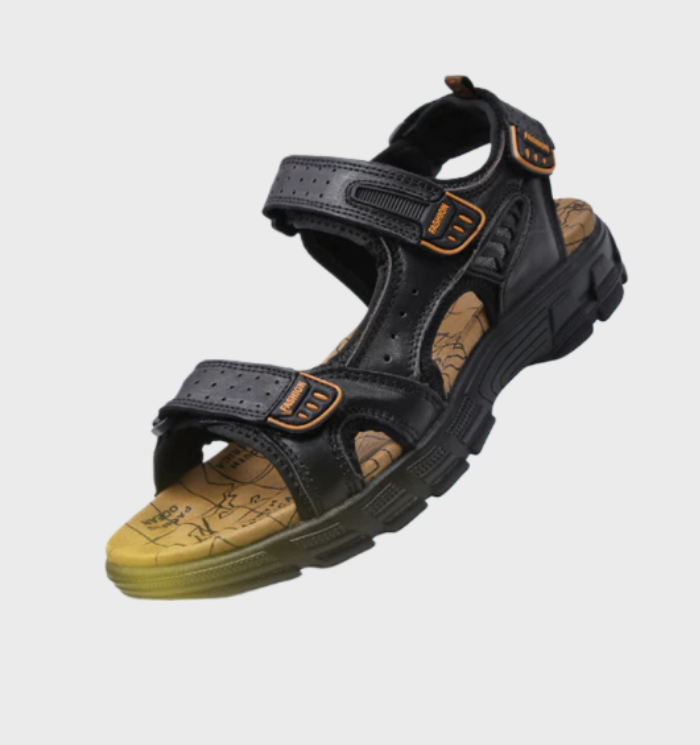 Peyton - Herensandalen van leer met open teen en klittenbandsluiting