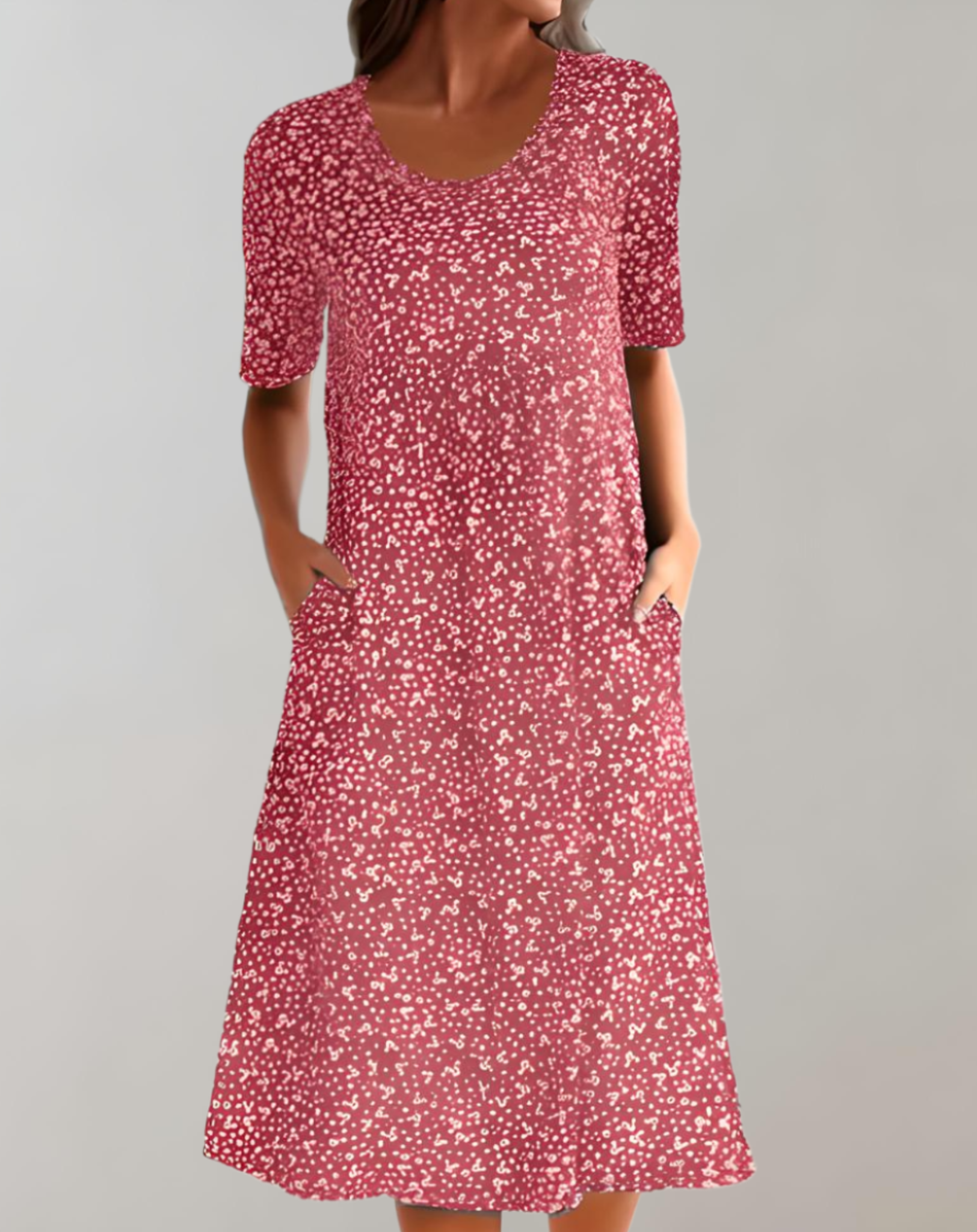 Maureen - 2-color summer midi dress with floral pattern, round neckline and pockets