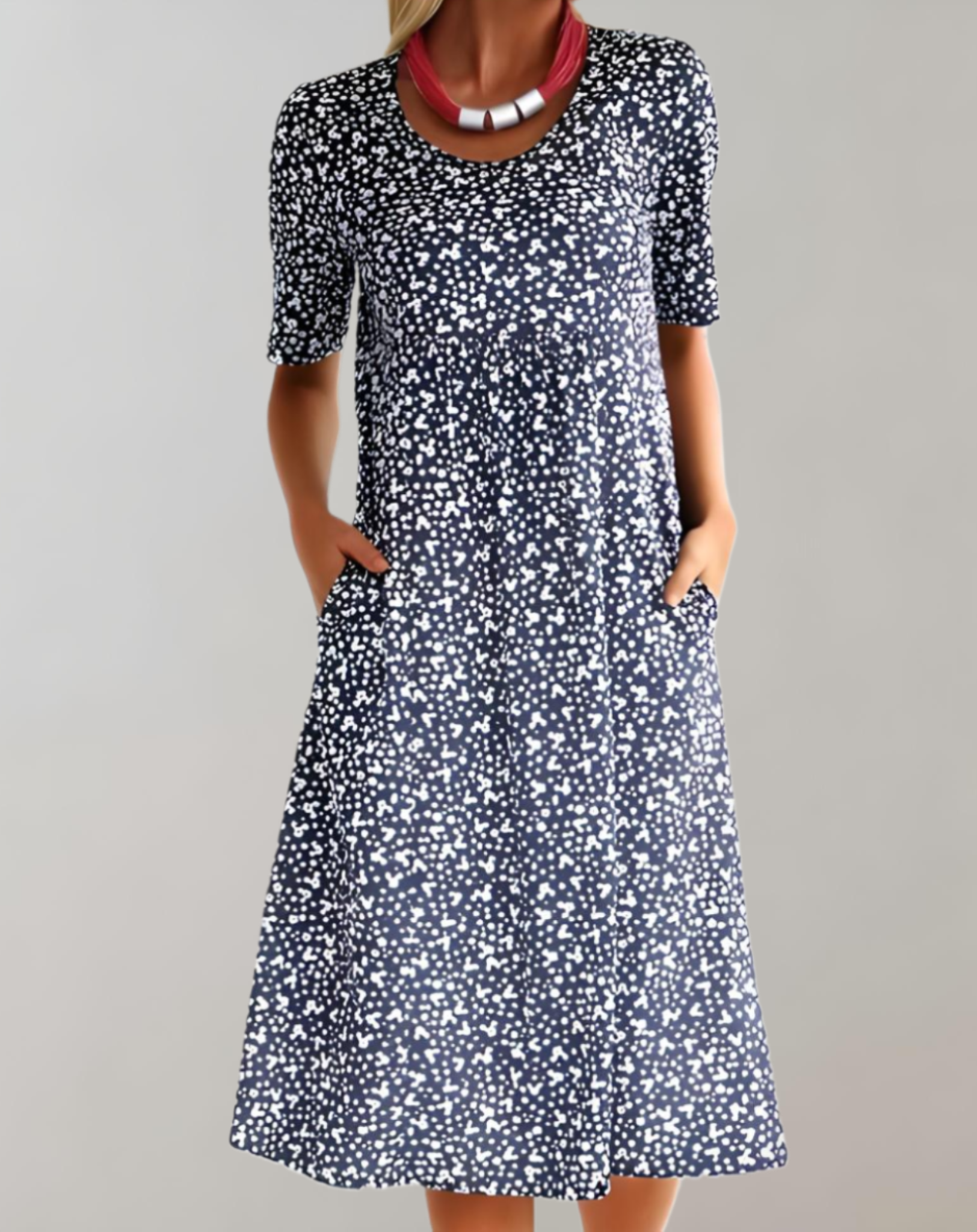 Maureen - 2-color summer midi dress with floral pattern, round neckline and pockets