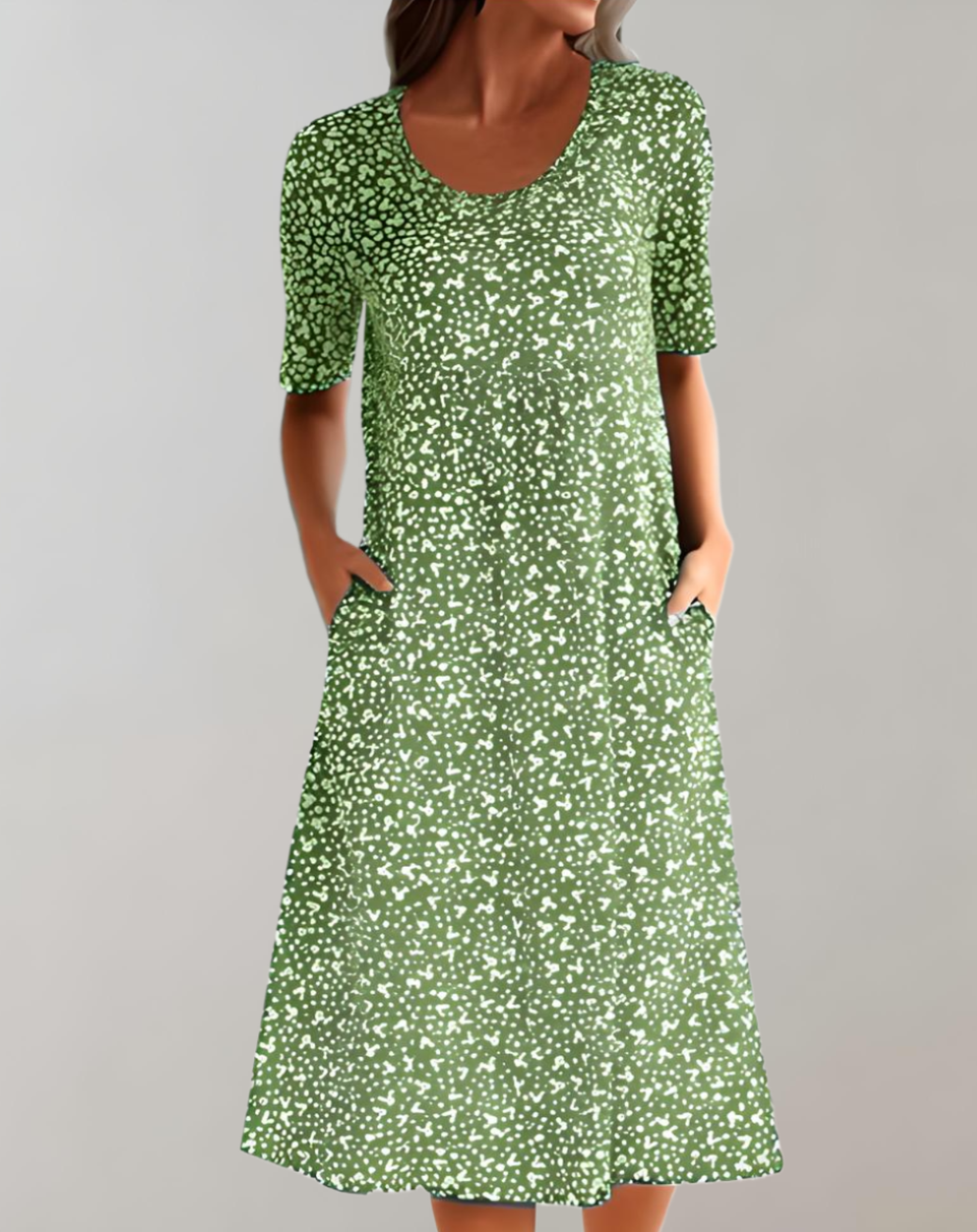 Maureen - 2-color summer midi dress with floral pattern, round neckline and pockets