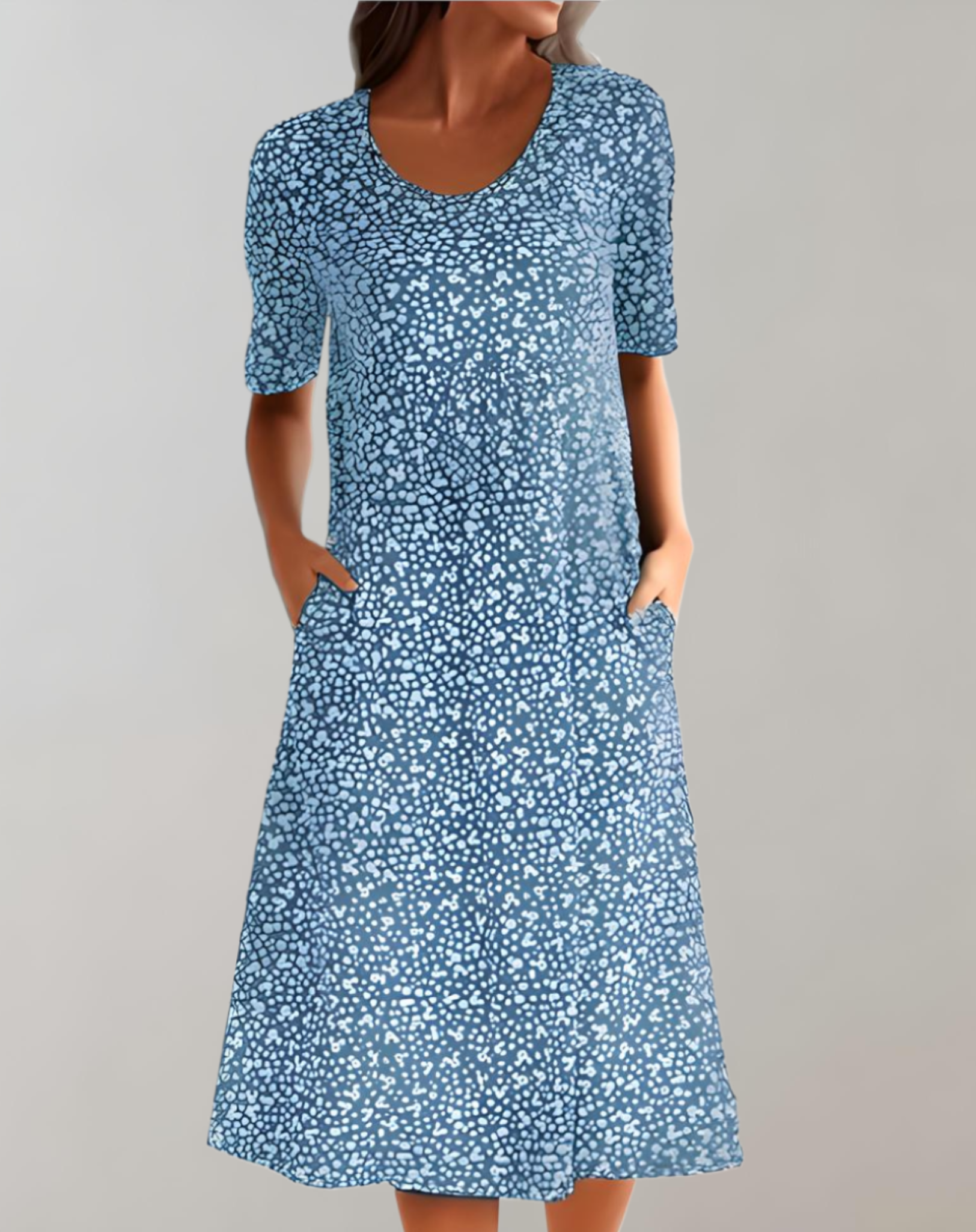 Maureen - 2-color summer midi dress with floral pattern, round neckline and pockets