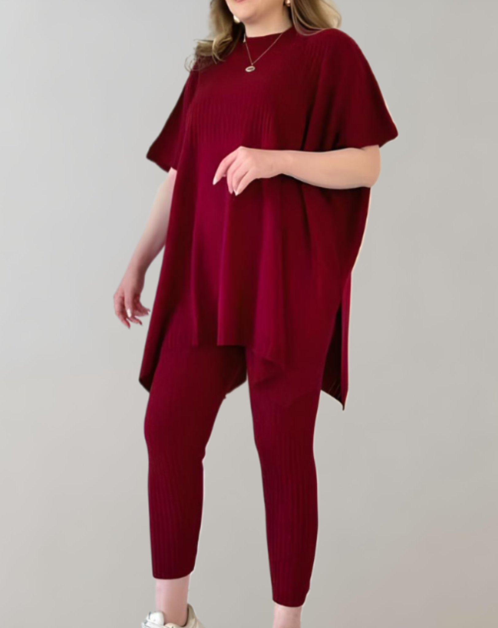 Jahazel - 2-delige set met oversized gebreide top met korte mouwen en zijsplitten en rekbare legging