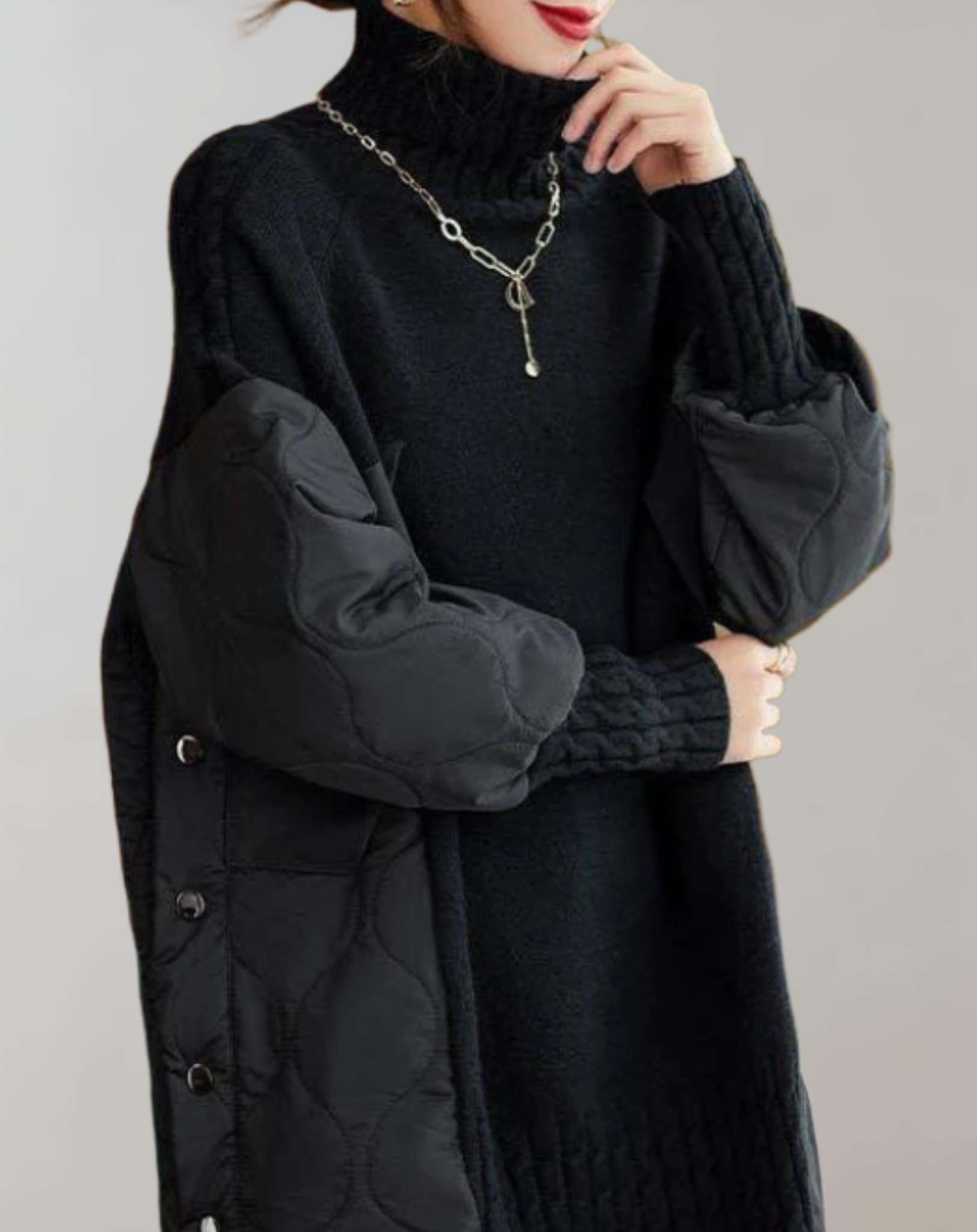 Macy - Effen oversized gebreide trui met col en geribde manchetten