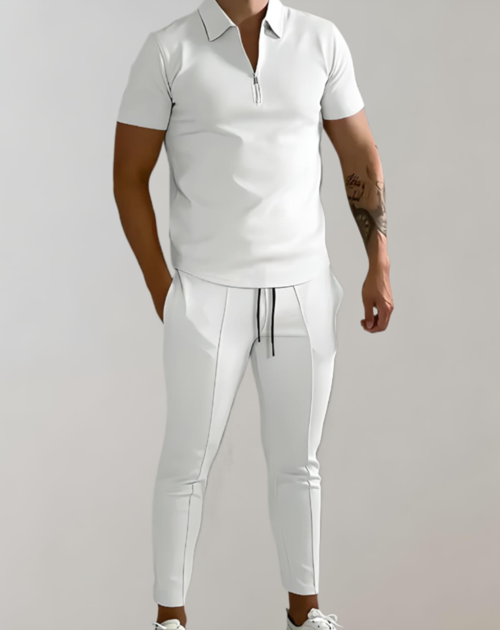 Mateo - Heren 2-delige set met poloshirt met korte mouwen en kraag en skinny fit broek met rits