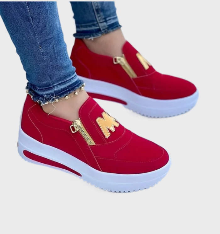 Alaina - Orthopedische damessneakers met dikke zool, ritssluiting en letter M-ontwerp