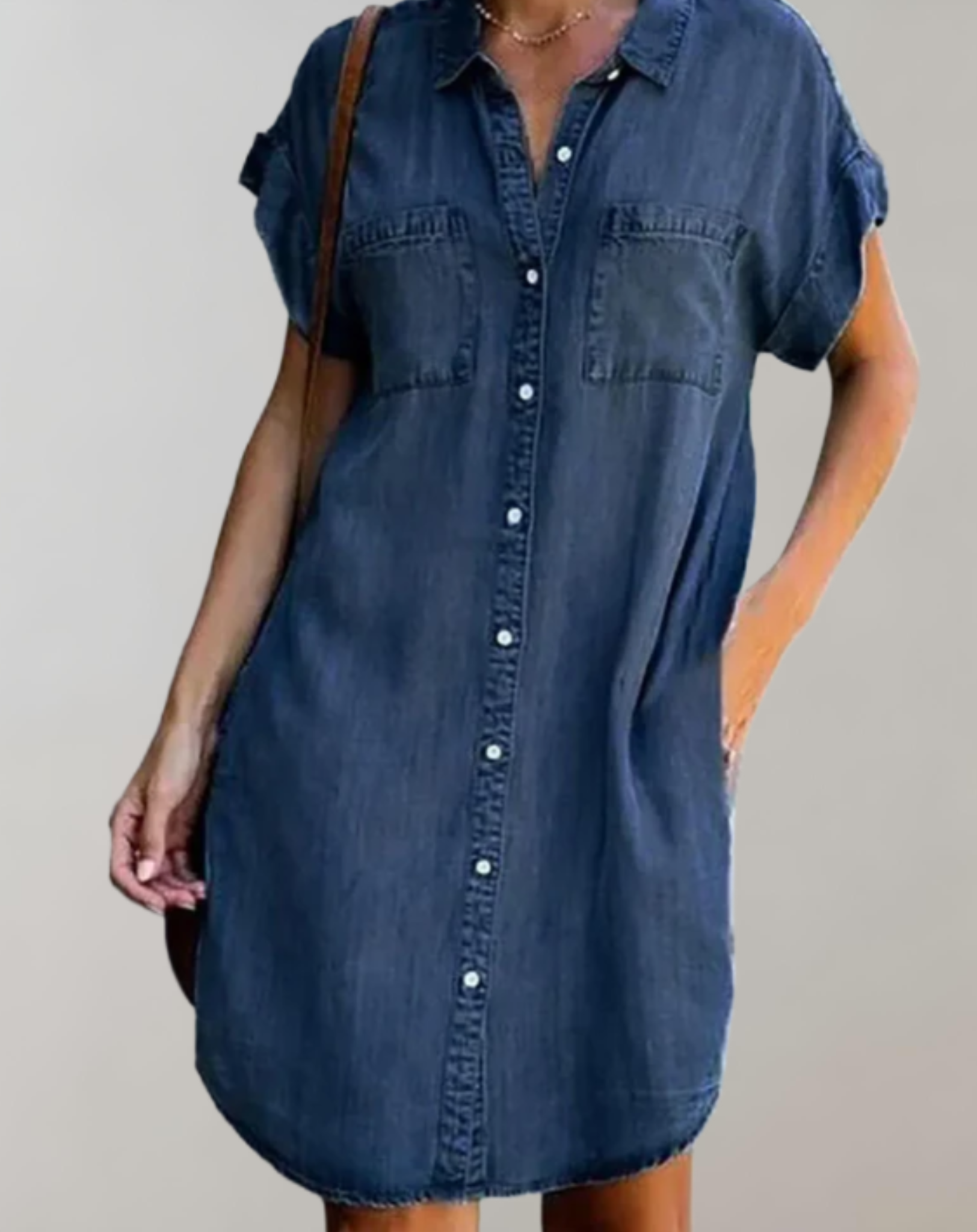 Dahlia - casual korte denim jurk met polokraag en knoopsluiting en meerdere zakken