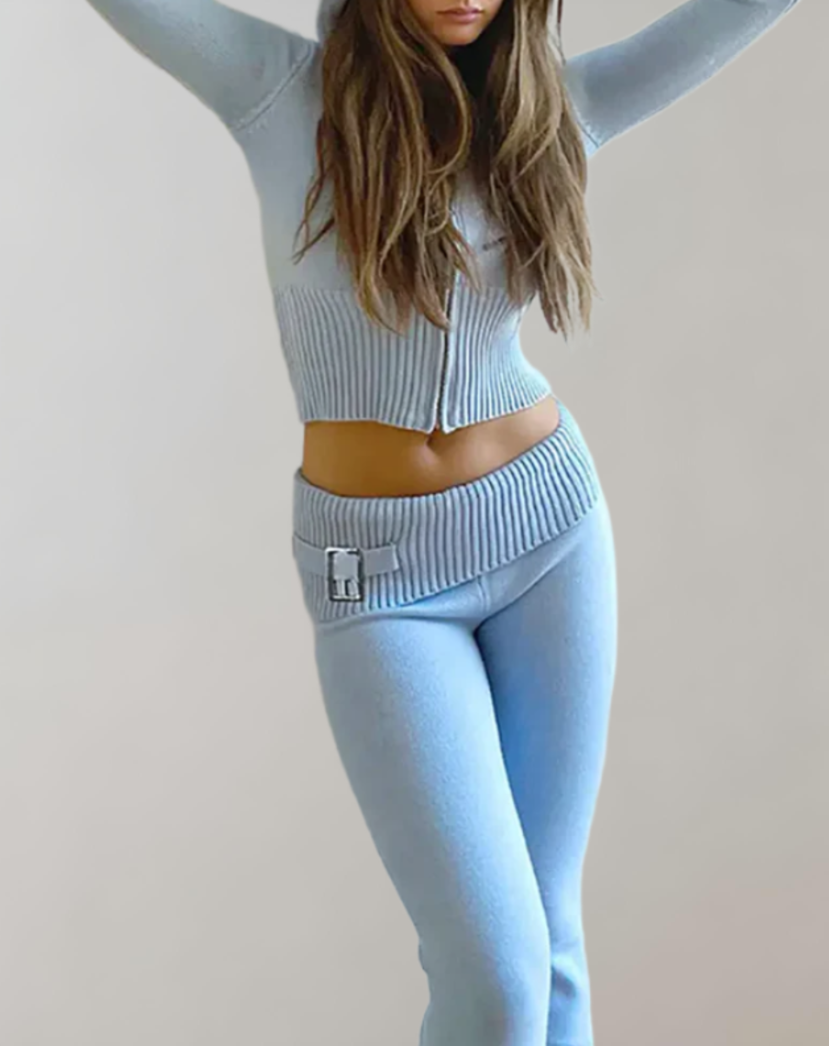 Leia - 2-delige set met cropped top met capuchon en stretchy slim fit broek met hoge taille