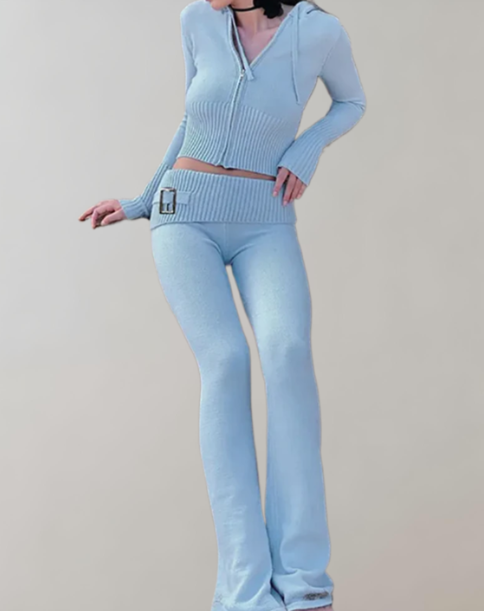 Leia - 2-delige set met cropped top met capuchon en stretchy slim fit broek met hoge taille