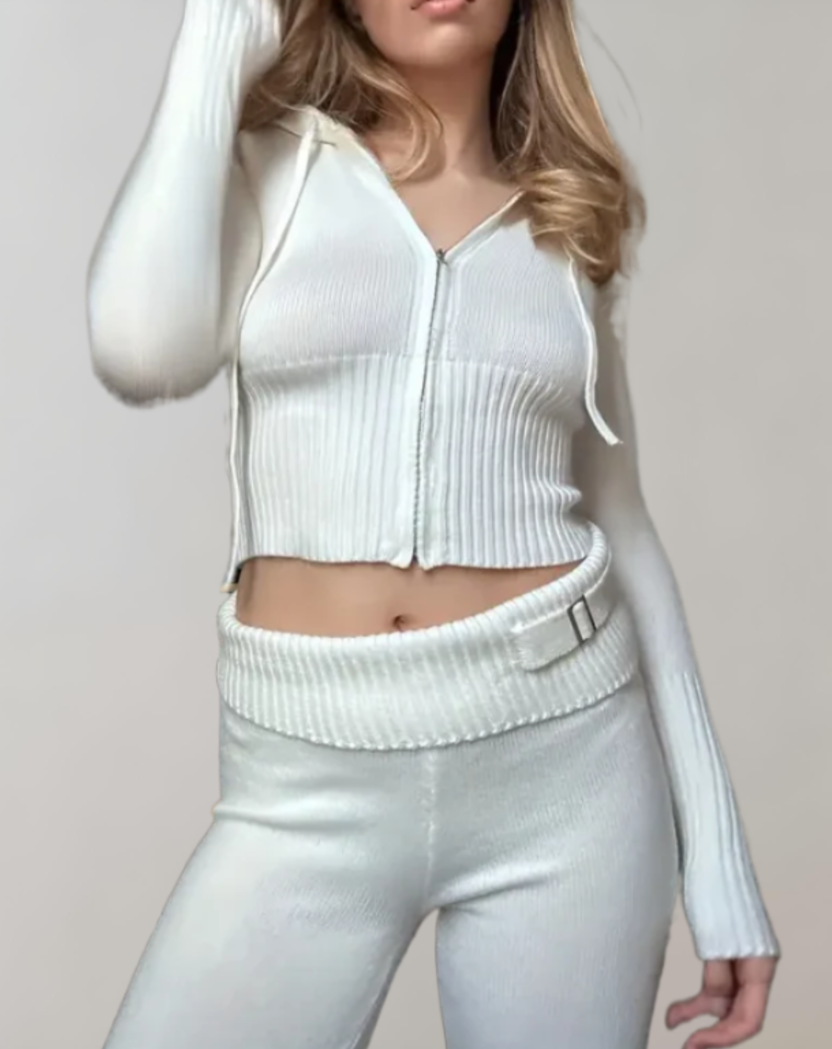 Leia - 2-delige set met cropped top met capuchon en stretchy slim fit broek met hoge taille