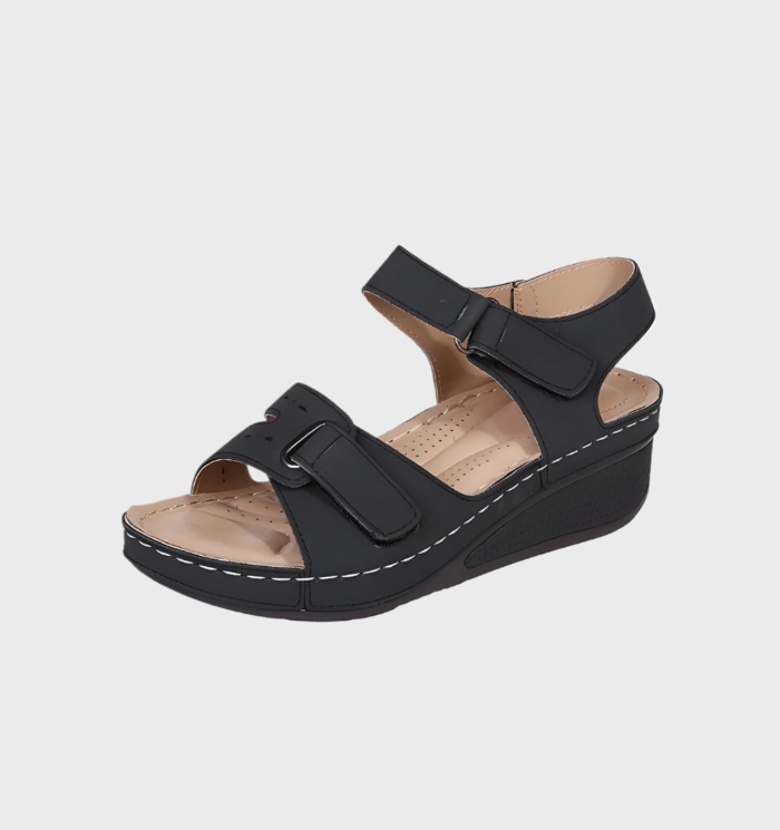 Whitney - comfortabele, lichtgewicht instapsandalen met sleehak, open teen en klittenbandsluiting