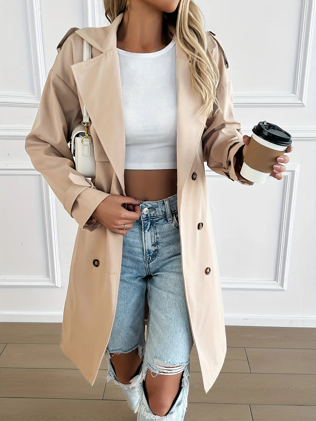 Lady Oversized trench coat med dice handsome - hængende kasket, mellemlang