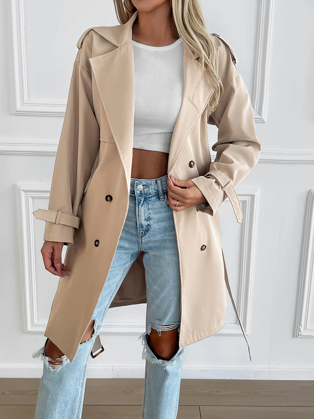 Lady Oversized trench coat med dice handsome - hængende kasket, mellemlang