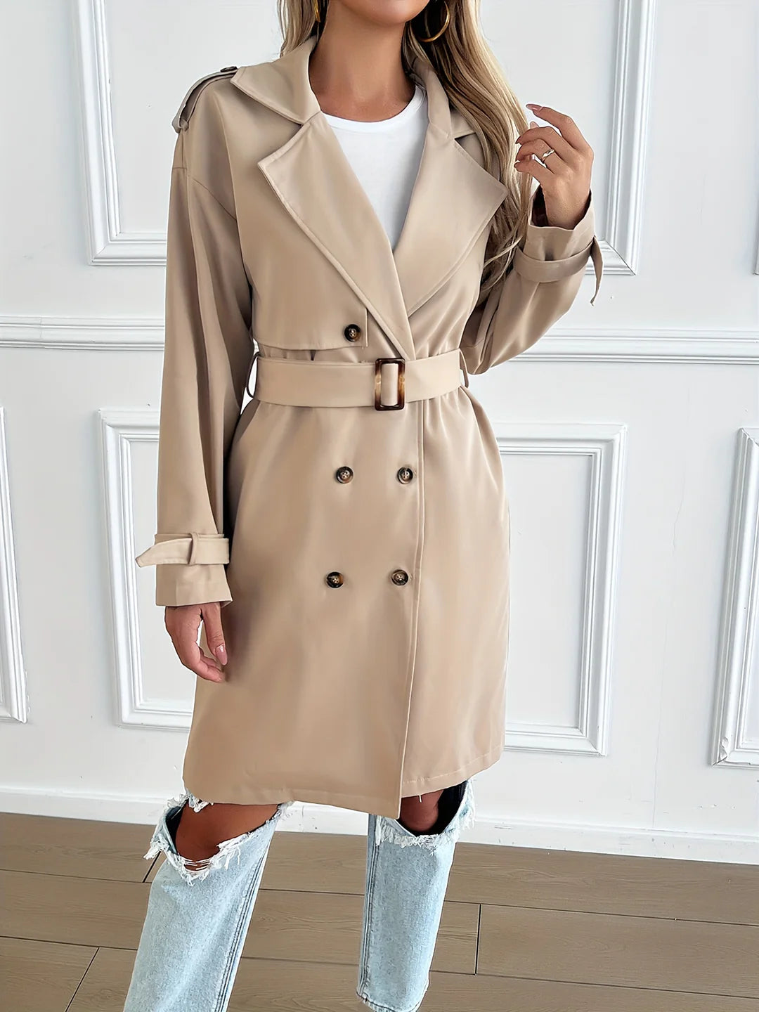 Lady Oversized trench coat med dice handsome - hængende kasket, mellemlang