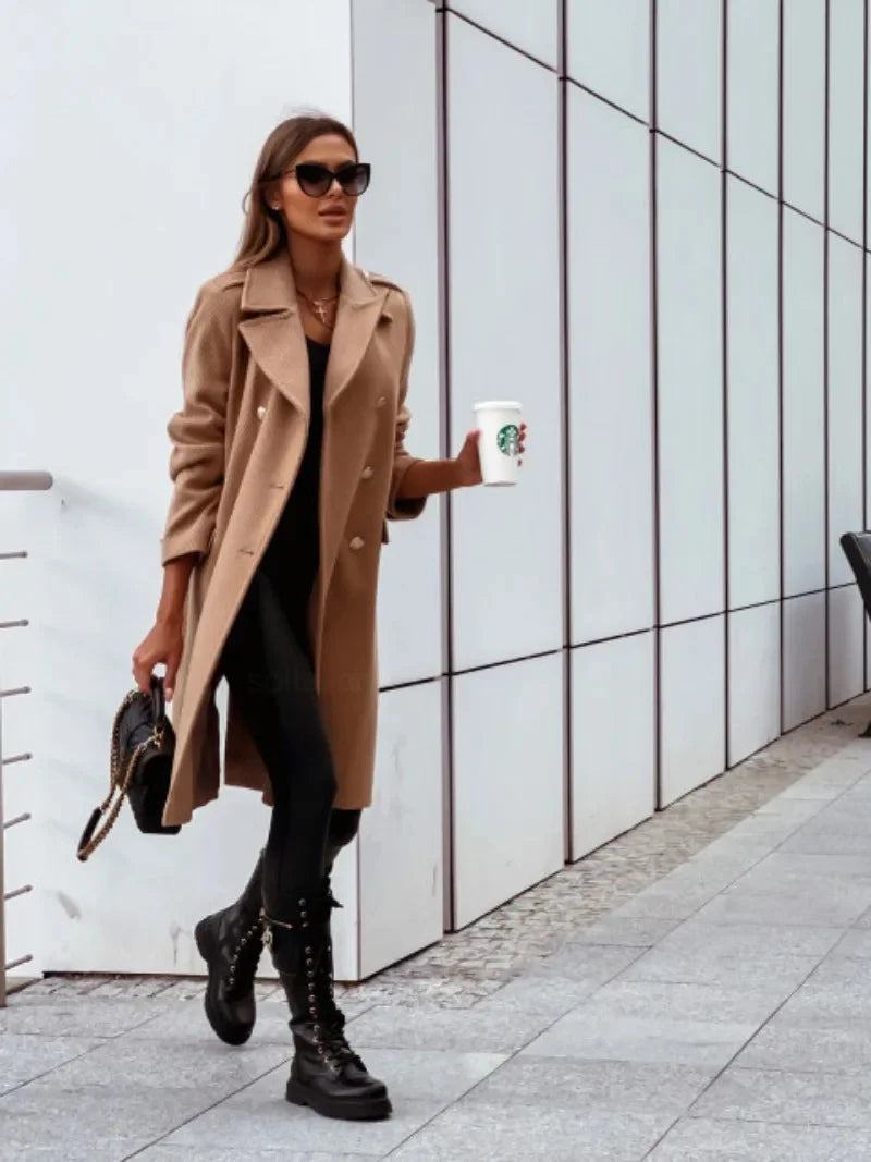 Slim Fit Trench Coat voor dames Dubbele knoopsluiting